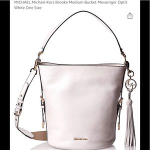 Michael Kors White Brooke Pebble Learher Bucket Bag with 2 Straps